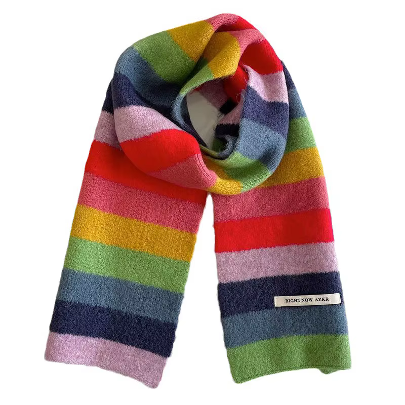 Écharpe Mohair à rayures arc-en-ciel pour hommes et femmes en hiver