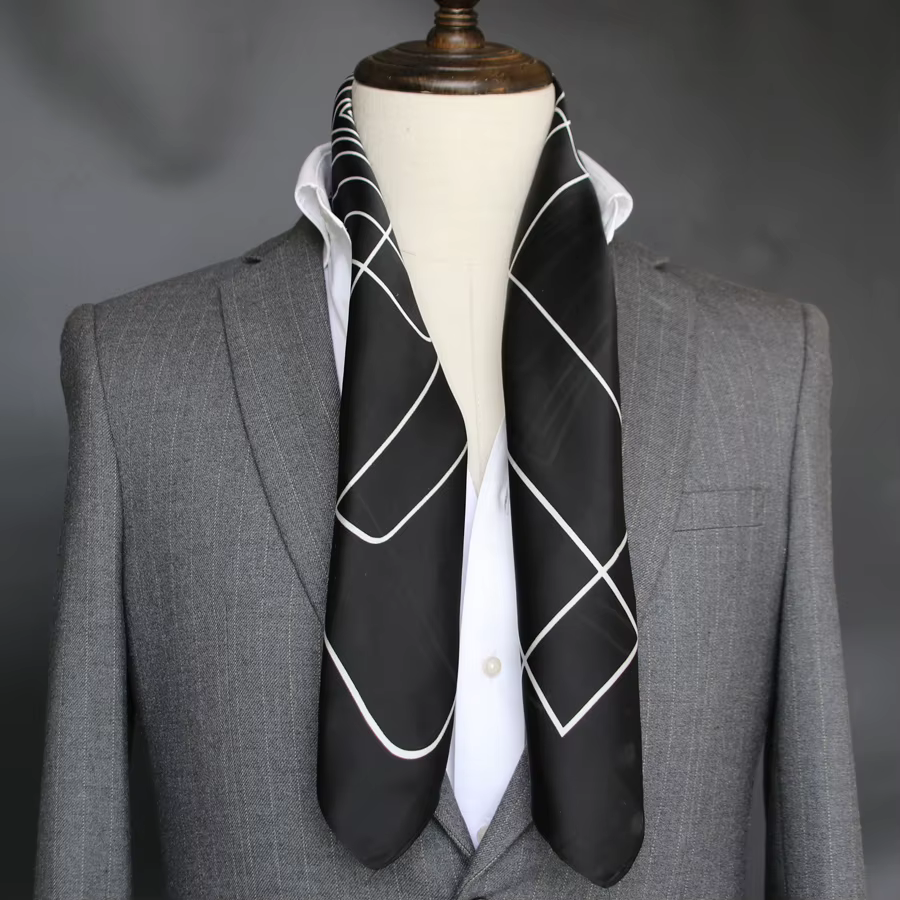 Bouton gratuit 70 écharpe carrée foulard en soie pour hommes Couple à pois rétro artistique mince imprimé costume chemise tout assorti