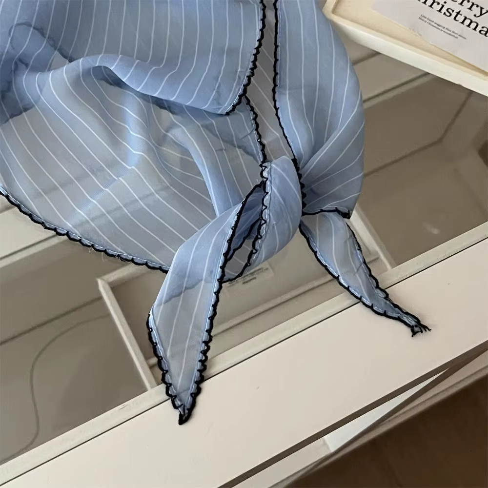 Foulard doux à pois bandeau Turban coréen frais petite écharpe rayé mince triangulaire