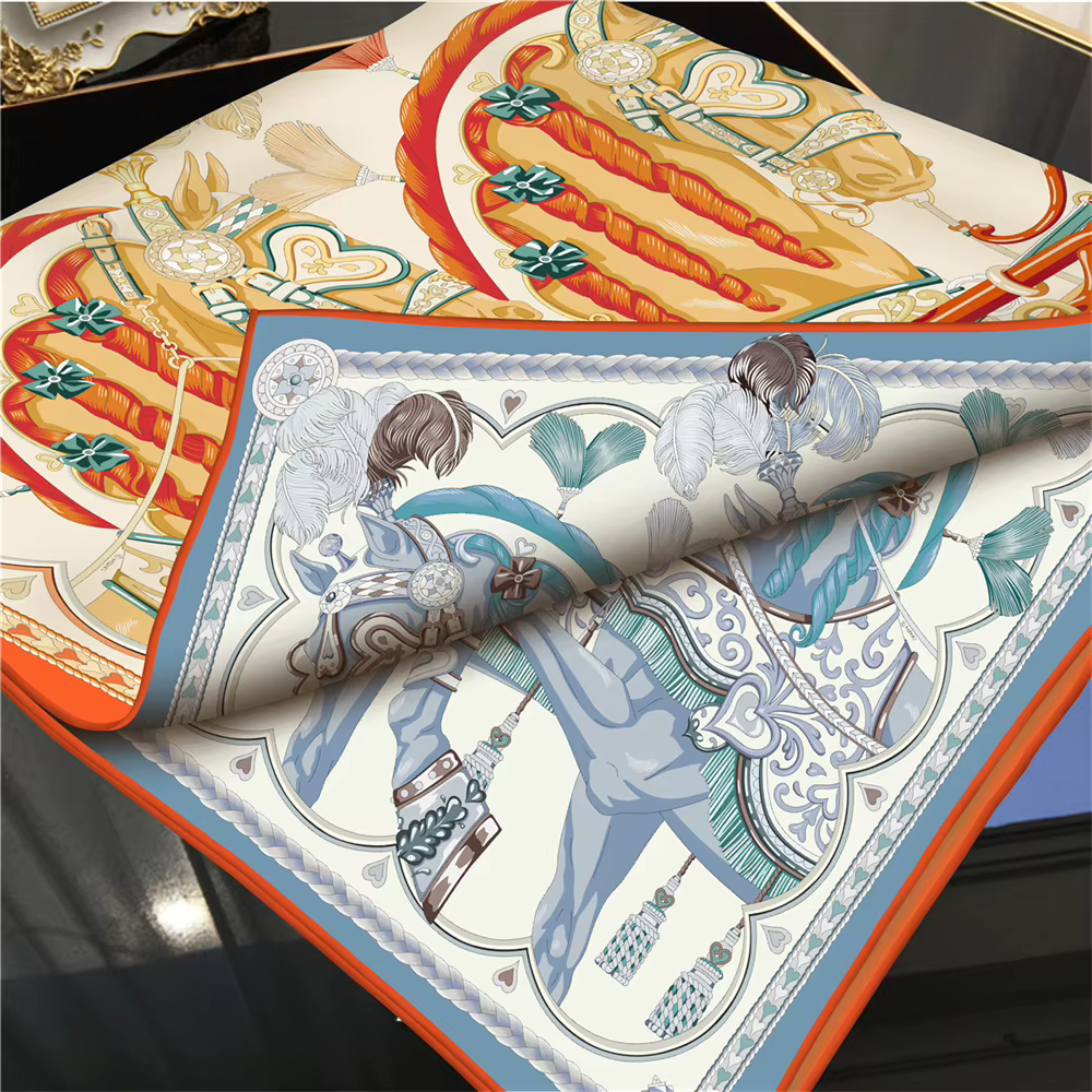 Foulards en soie deux chevaux imprimé sergé foulard