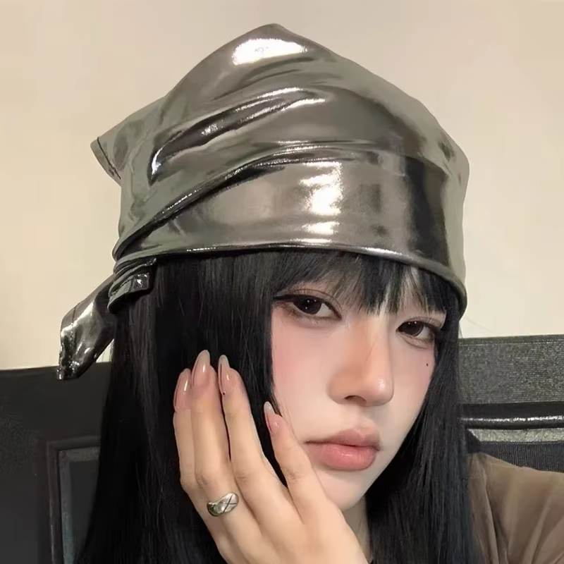 Nouveau Y2K liquide argent cheveux écharpe enveloppement doux polyvalent bandeau Bandanas femmes été Hip Hop Punk carré écharpe cheveux accessoires