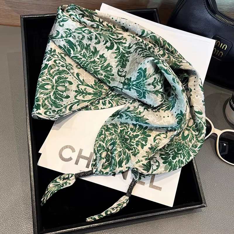 Foulard rétro en soie florale ananas pour femmes
