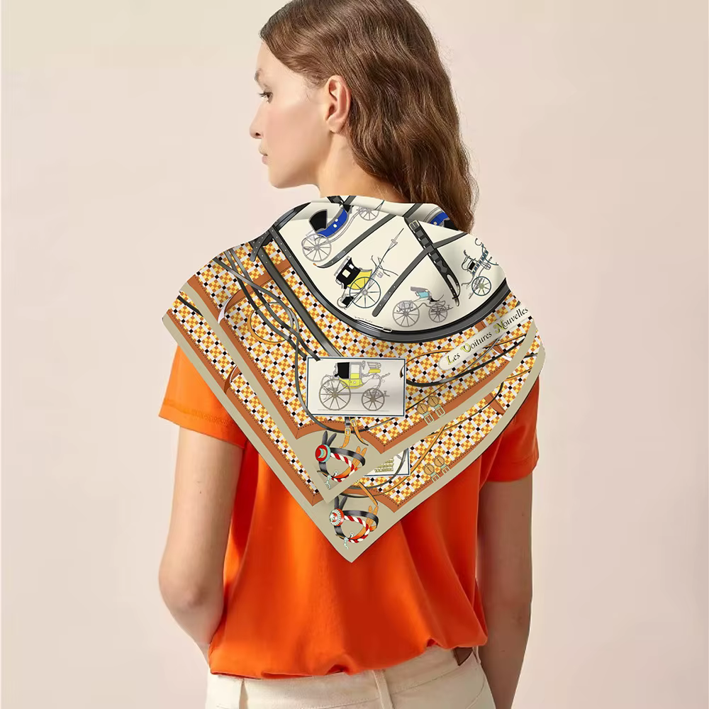 Marque de luxe chariot chaîne carré écharpe femmes sergé foulards en soie enveloppes plage châle Hijabs grands