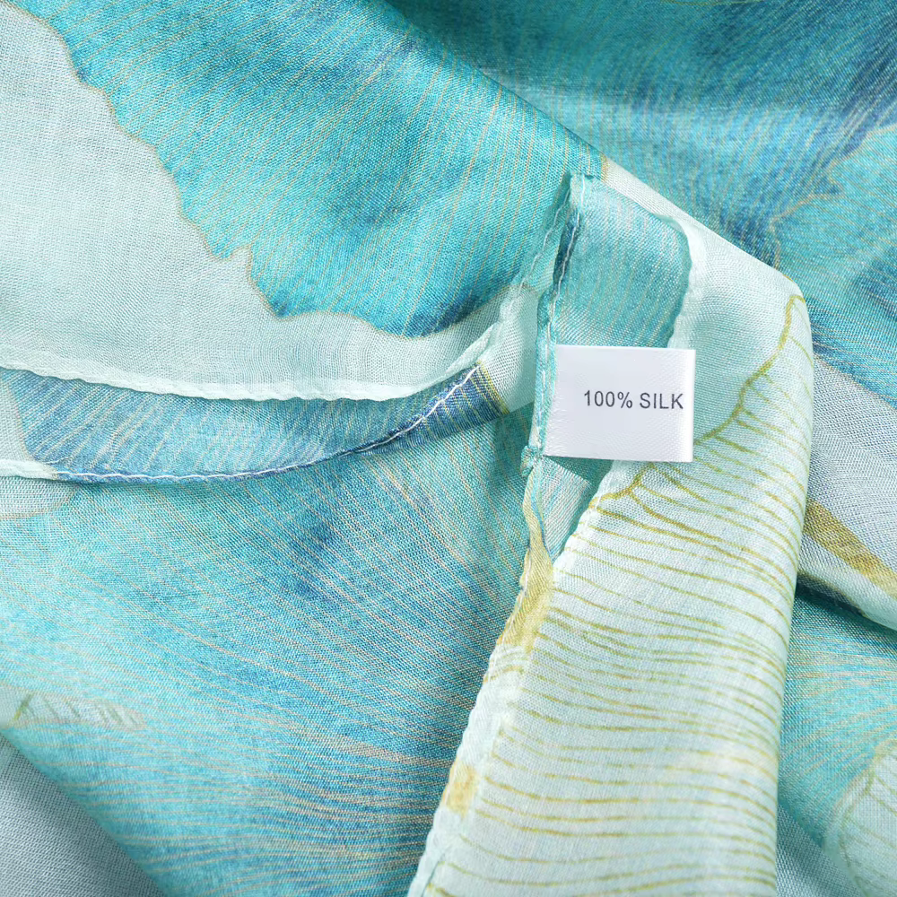 BYSIFA | Nouveau Châle Long d'Été en Soie de Mûrier 100% Bleue pour Femme