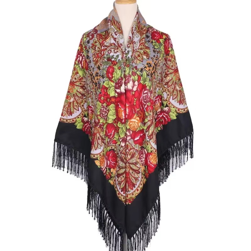 160*160 cm ethnique grande écharpe carrée pour femme châles gland imprimé fleuri foulard Turban enveloppes russe Babushka Bandana couverture