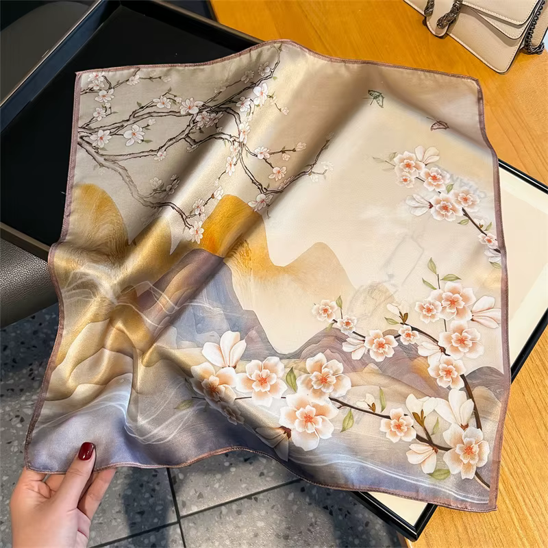 100% foulard en soie femmes carré fleur de prunier imprimé foulards Wrap