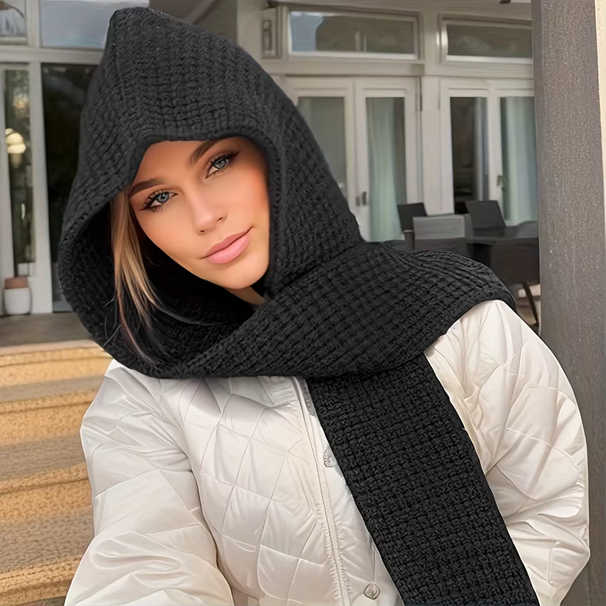 Écharpe à capuche tricotée