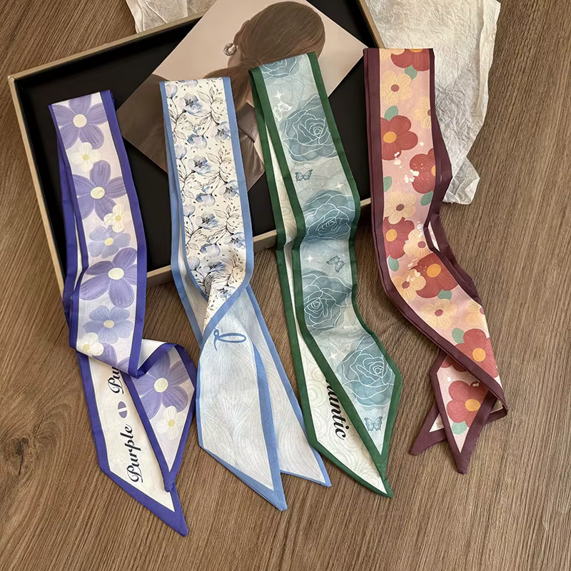 Nouveau modèle de marque de luxe petit foulard en soie pour femmes bandeau de cheveux sac à main poignée ruban écharpe