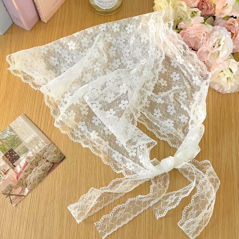 1 pièce Foulard triangulaire en dentelle blanc