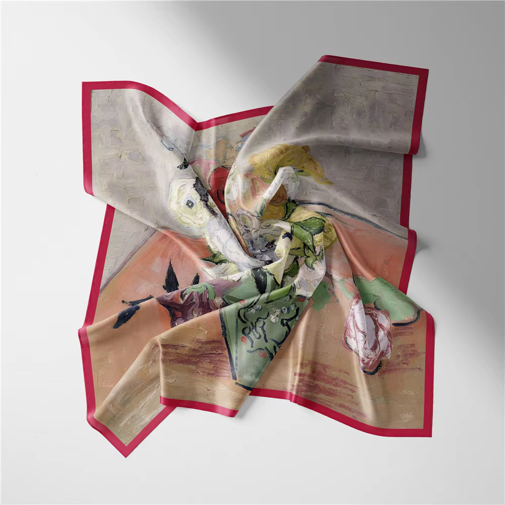 Célèbre peinture à l'huile femmes écharpe enveloppes sergé 100% foulard en soie 53 cm foulards carrés mode foulard Hijab foulard Bandana nouveau