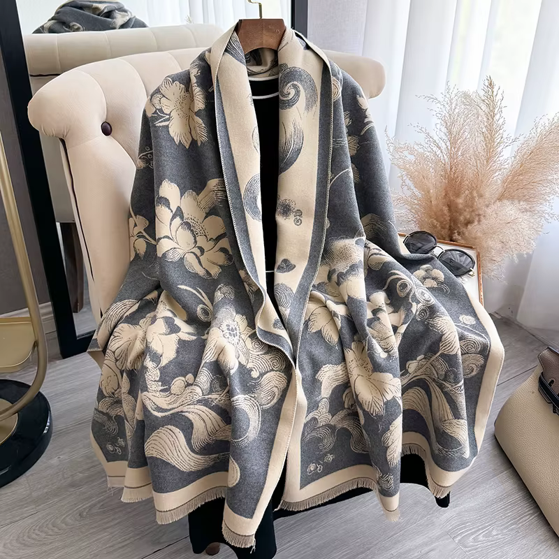 Nouveau 2025 femmes marque de mode lotus écharpe de luxe automne hiver chaud châles imprimer