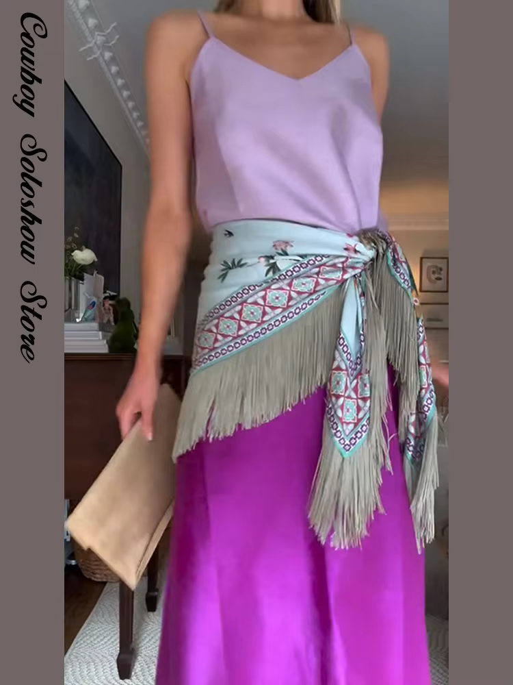 Écharpe carrée vintage imprimée à franges et patchwork pour femme