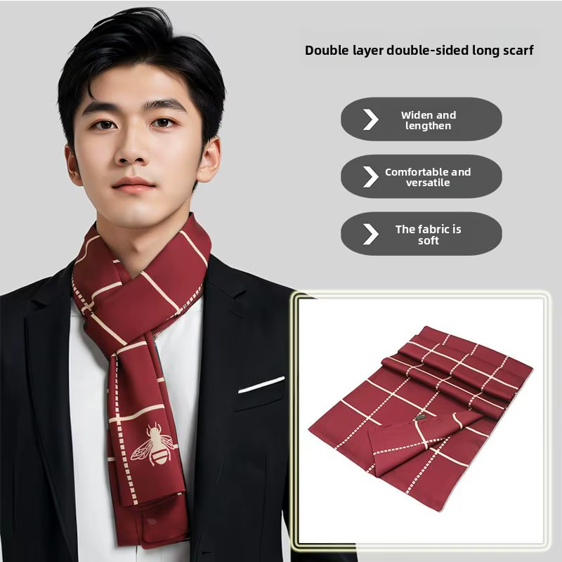 Nouveau foulard d'affaires de mode pour hommes cadeau pour papa petit ami lisse Double couche longue écharpe en soie