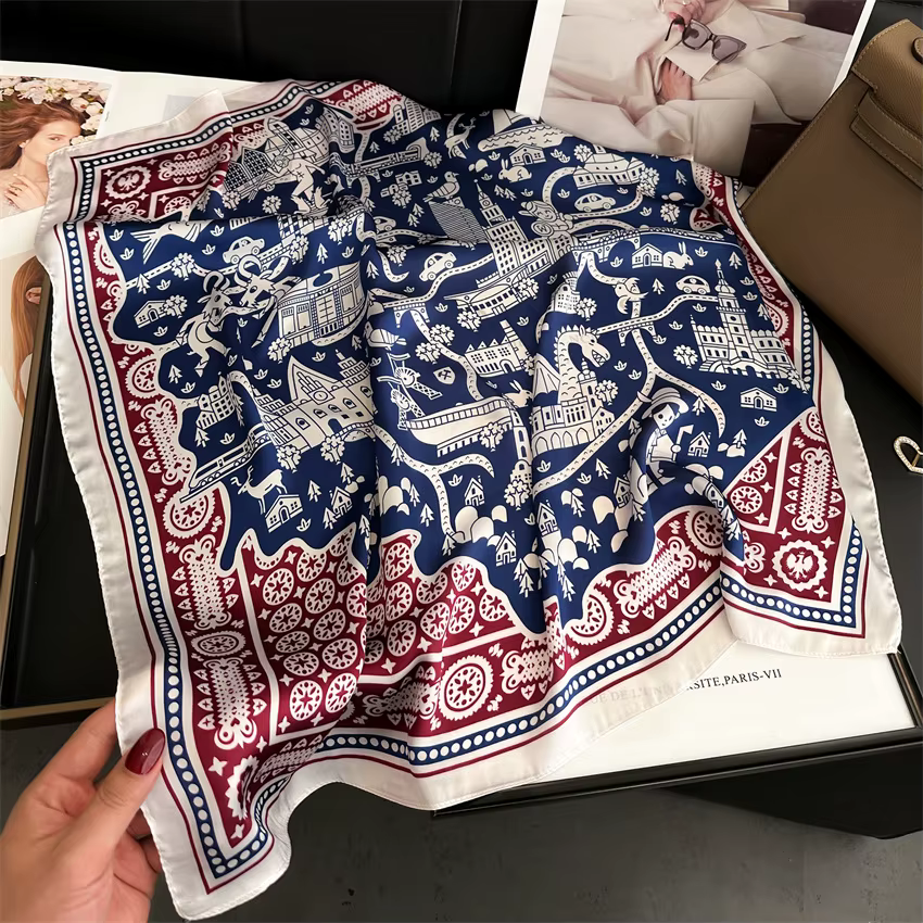 Foulard carré imprimé pied-de-poule d'inspiration Vintage