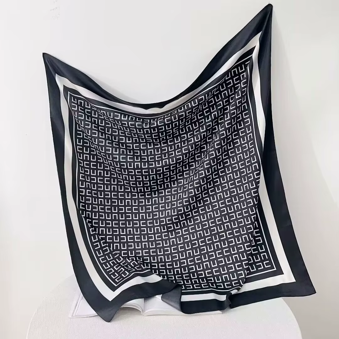 1 pièces 90cm foulard en sergé couleur unie lettre imprimé