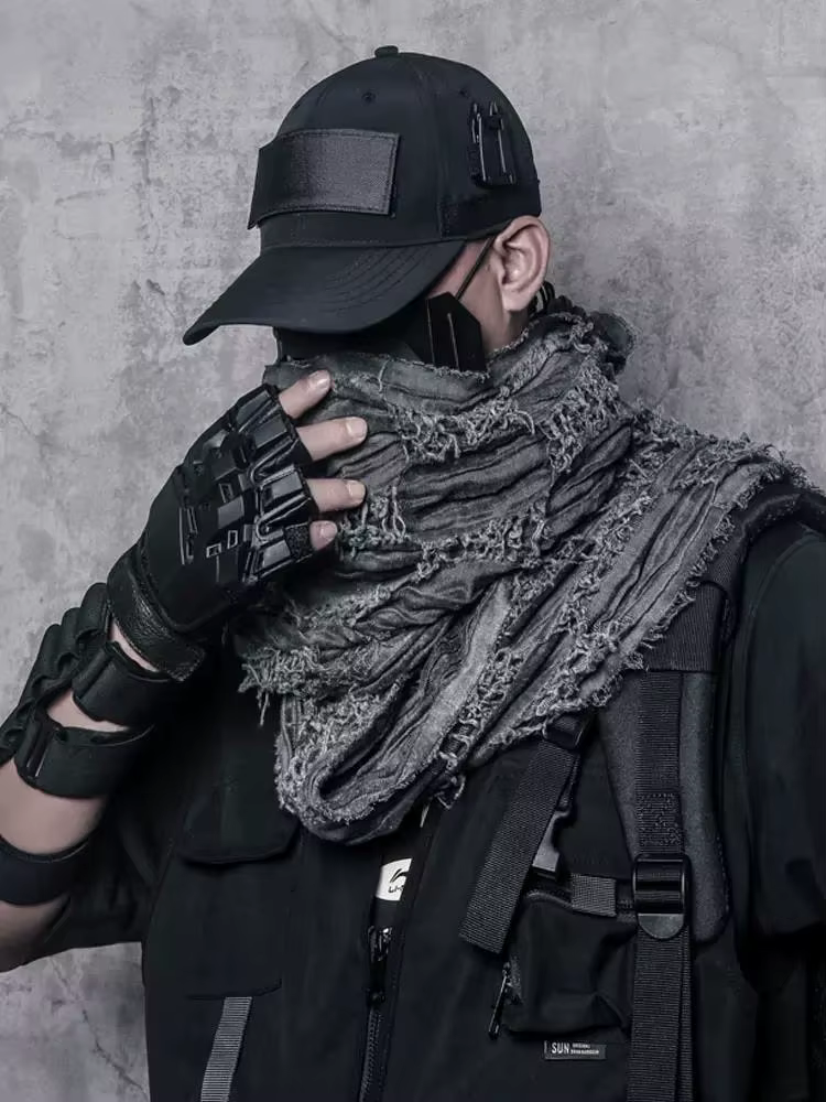 Techwear tactique Hip Hop Punk écharpe hommes femmes lavé Vintage déchiré trou Bufanda extérieur écharpes décontractées