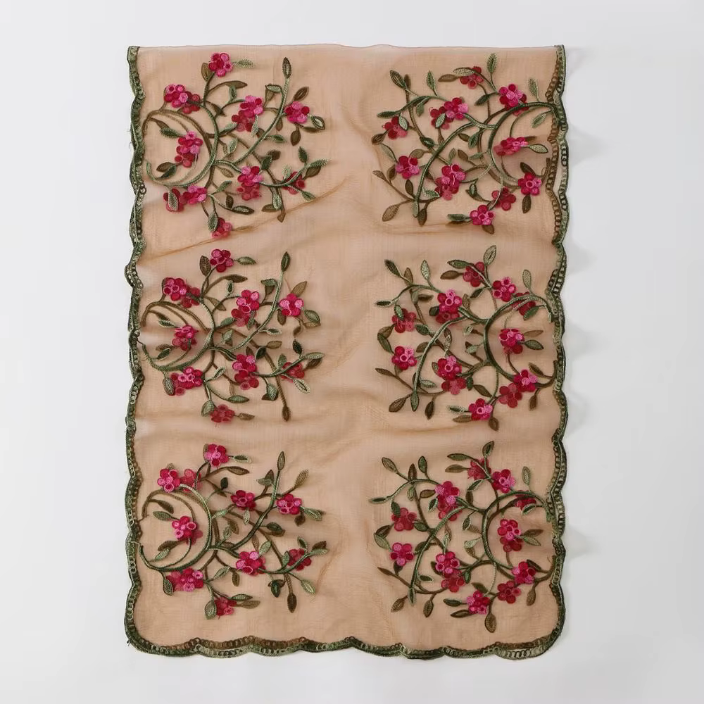 Écharpe châle brodée de fleurs pour femme