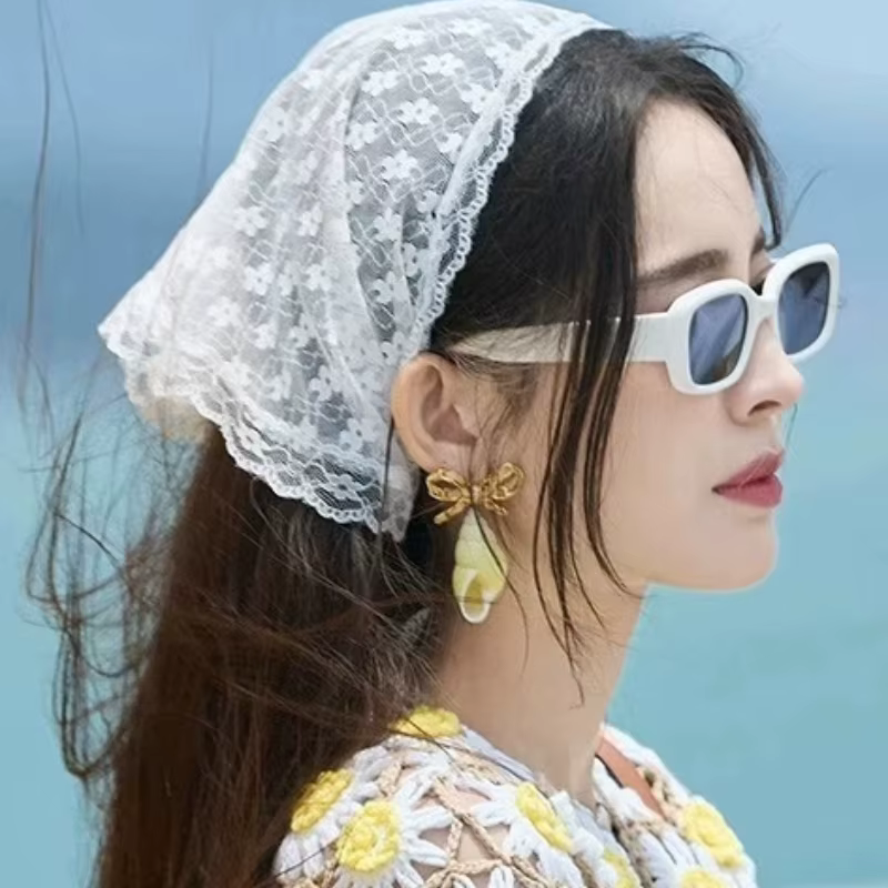 Femmes Style campagnard français dentelle maille Triangle écharpe printemps été Floral cheveux