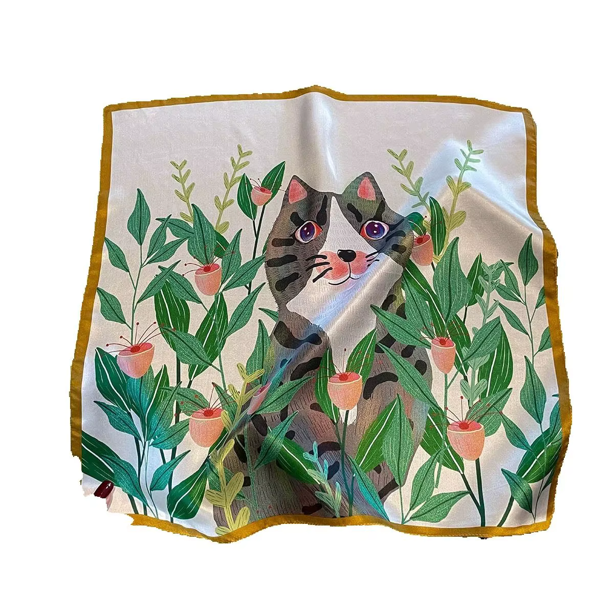 100% foulard en soie de mûrier pour femmes mignon dessin animé chat imprimé
