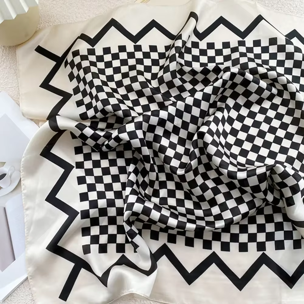 Écharpe carrée à motif damier rétro pour femme