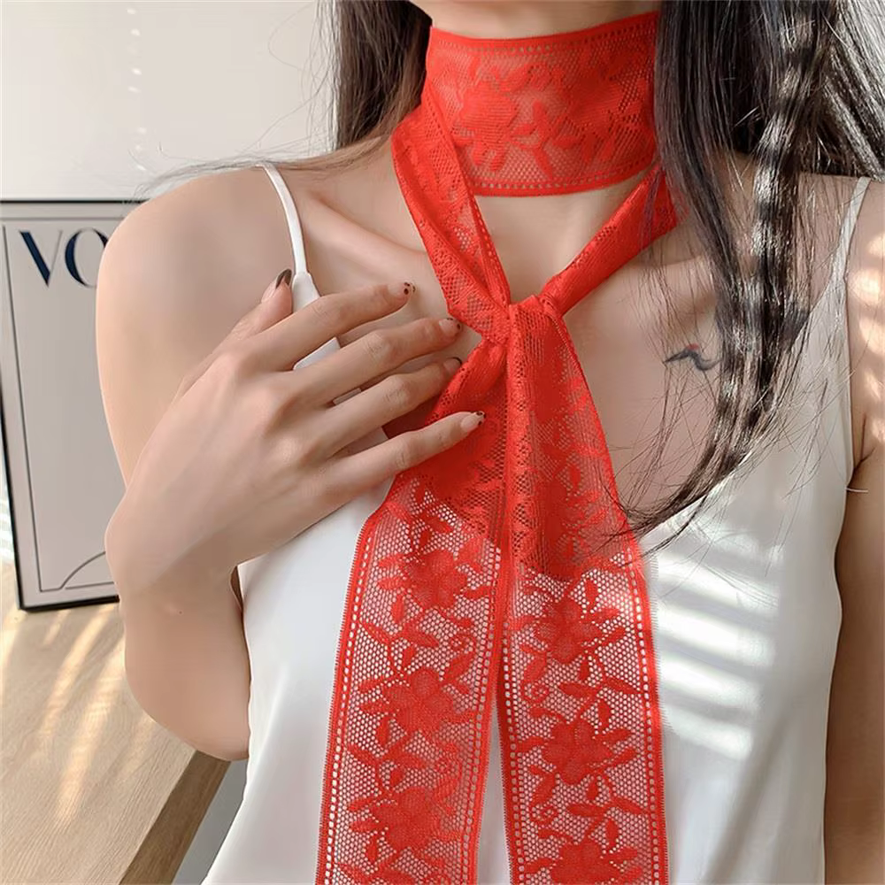 Dentelle fleur étroite longue écharpe femmes filles maigre bandeau