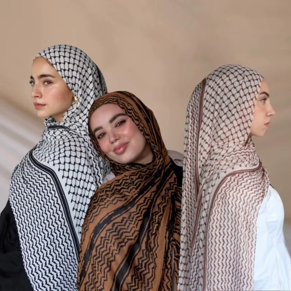 Dubaï écharpe Plaid imprimé Keffiyel foulard longue crème solaire en mousseline de soie Hijab