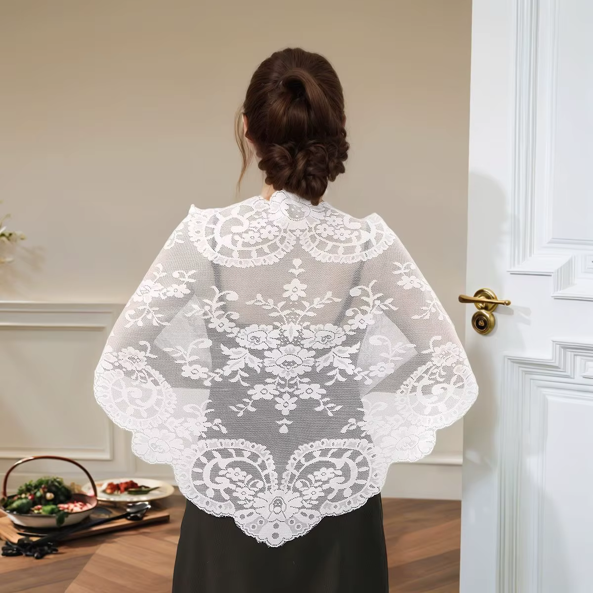 Mode femmes écharpe triangulaire évider dentelle broderie châle Hijab solide mouchoir à fleurs grande taille