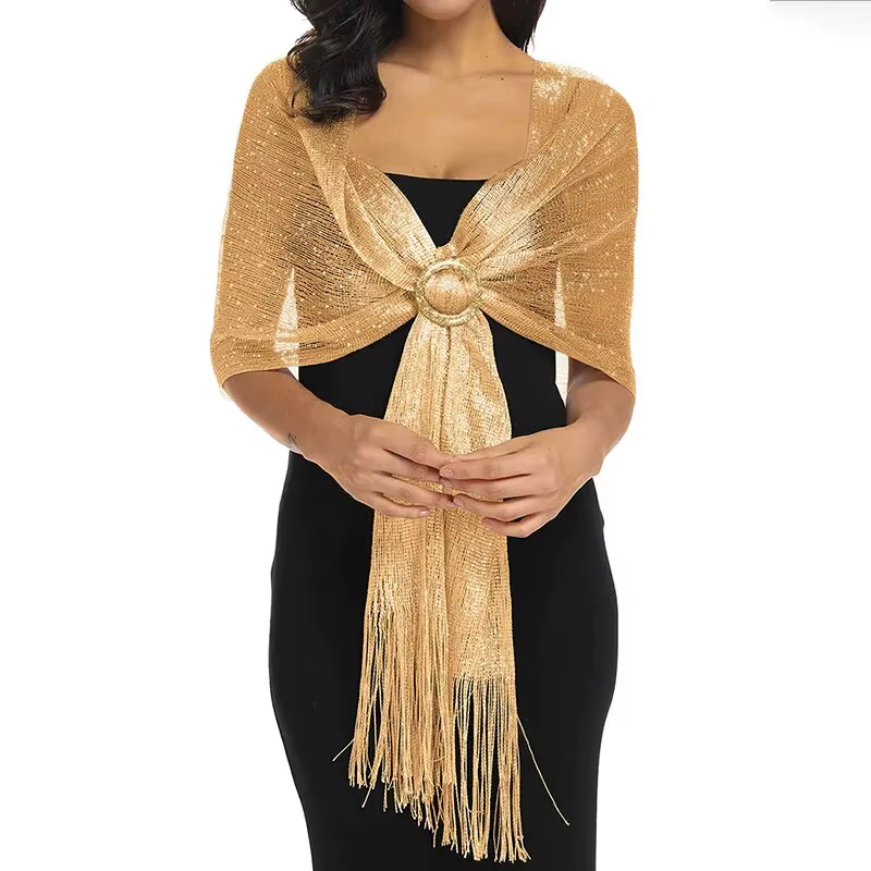 Fil d'or Gland Écharpe Châle Pour Les Femmes De Luxe Paillettes Argent Foulards Dames À La Mode Simple Partie Châles 160*50cm
