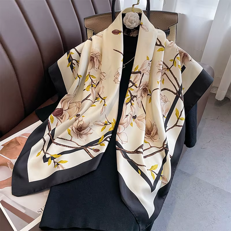 90*90 cm marque de luxe Simple soie carré écharpe Hijab femmes Bandana doux foulards foulard dames cheveux châle enveloppement bandeau