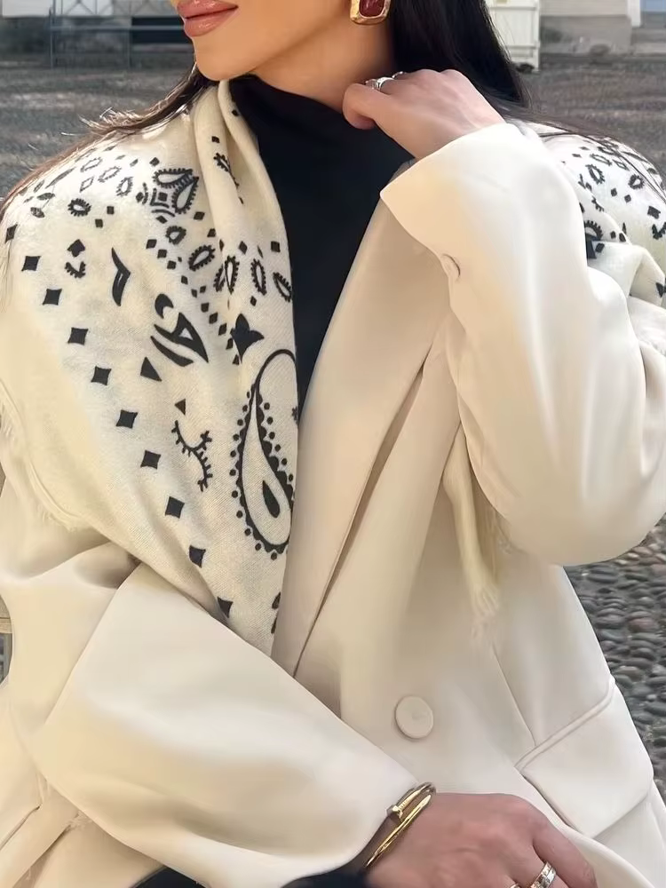 Foulard bandana vintage uni à motif cachemire pour femme