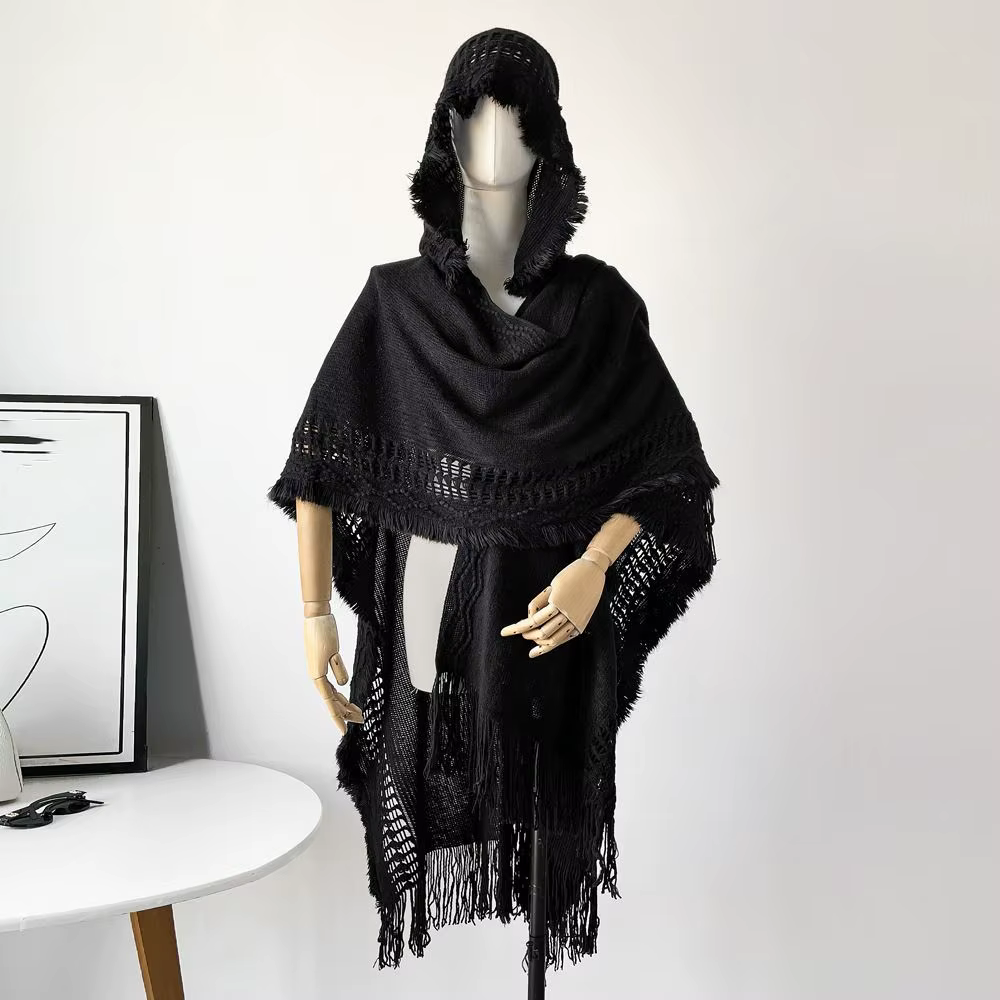 Chaud gland tricoté à capuche châle Crochet haut grandes écharpes femmes cape écharpe accessoires couleur unie Capes de soirée femme/femmes