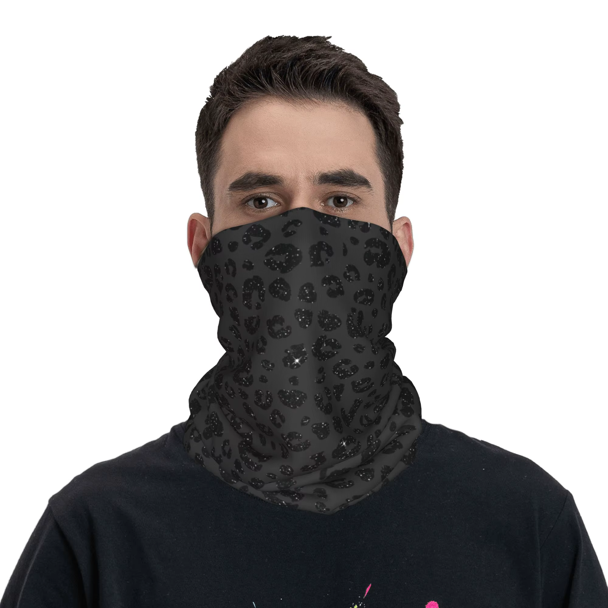 Cache-cou bandana imprimé léopard noir