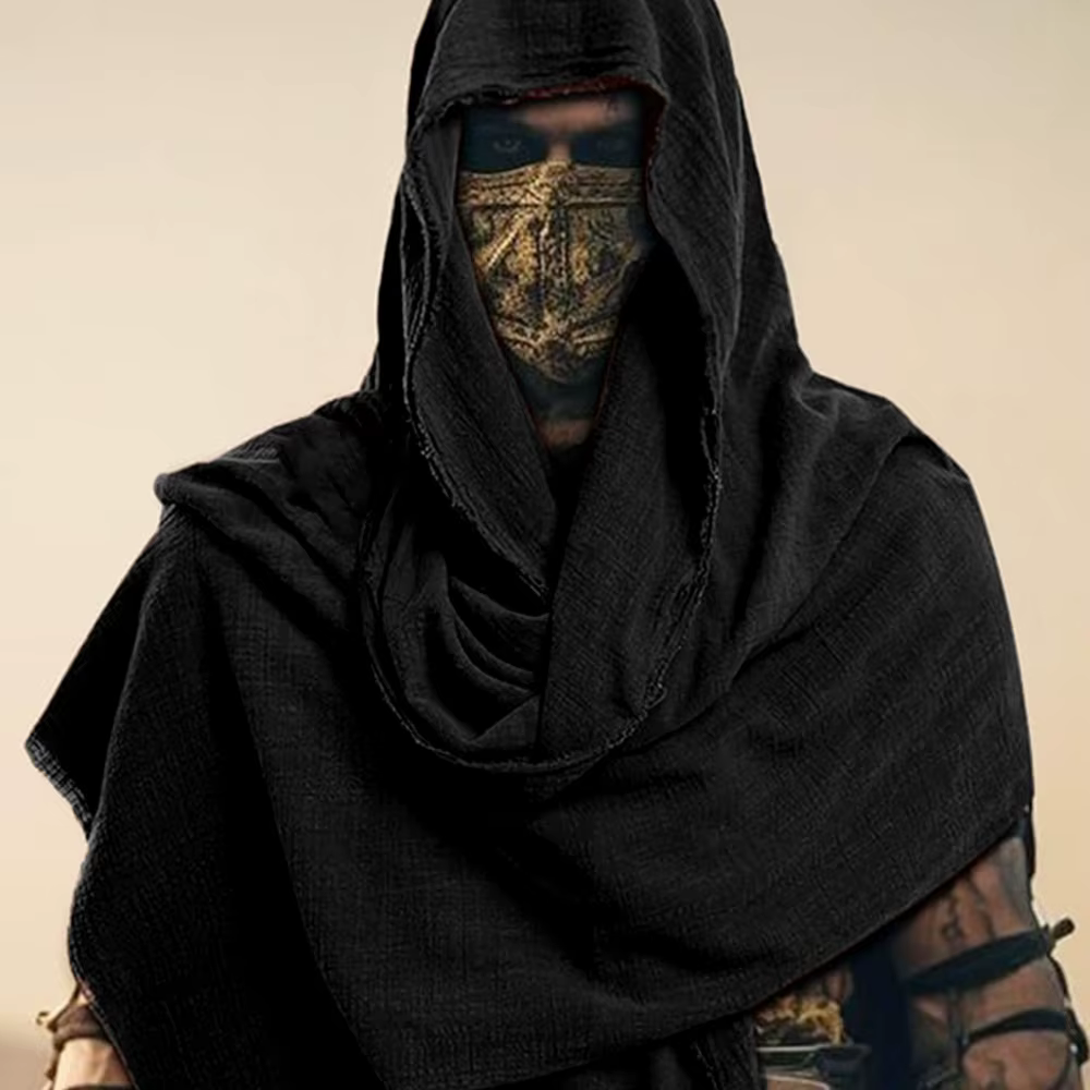 Cosplay unisexe homme médiéval Pirate rétro capuche écharpe noir/marron enveloppe cape Vintage Halloween mascarade Costume épaule capot