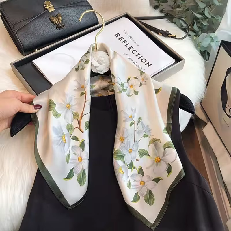 Foulard carré en soie polyvalent pour femmes