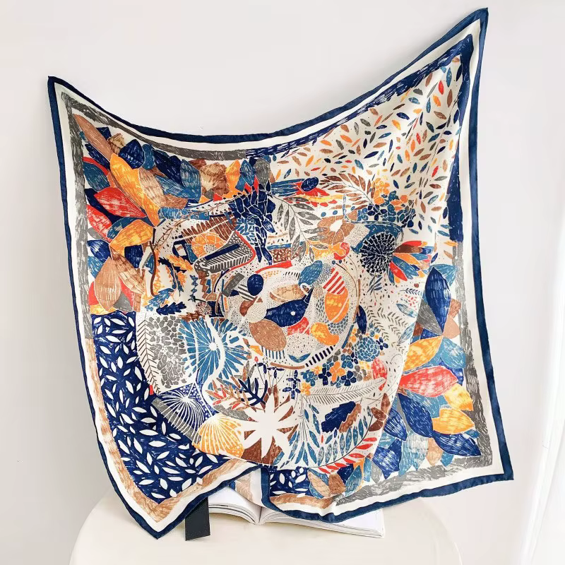 Foulard carré en soie imitation peinture à l'huile