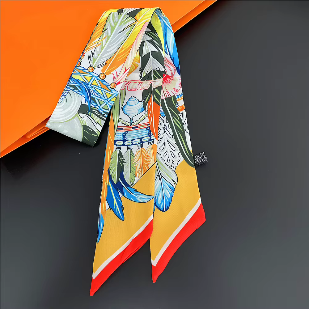Marque indienne plume sac écharpe 2024 nouveau Design femmes luxe 100% foulard en soie mode bandeau maigre cheveux