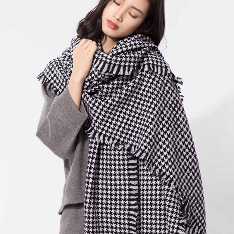 Écharpe Pied-de-Poule en Laine pour Femme, Grande Couverture, Châle Doux et Chaud, Collection Automne et Hiver