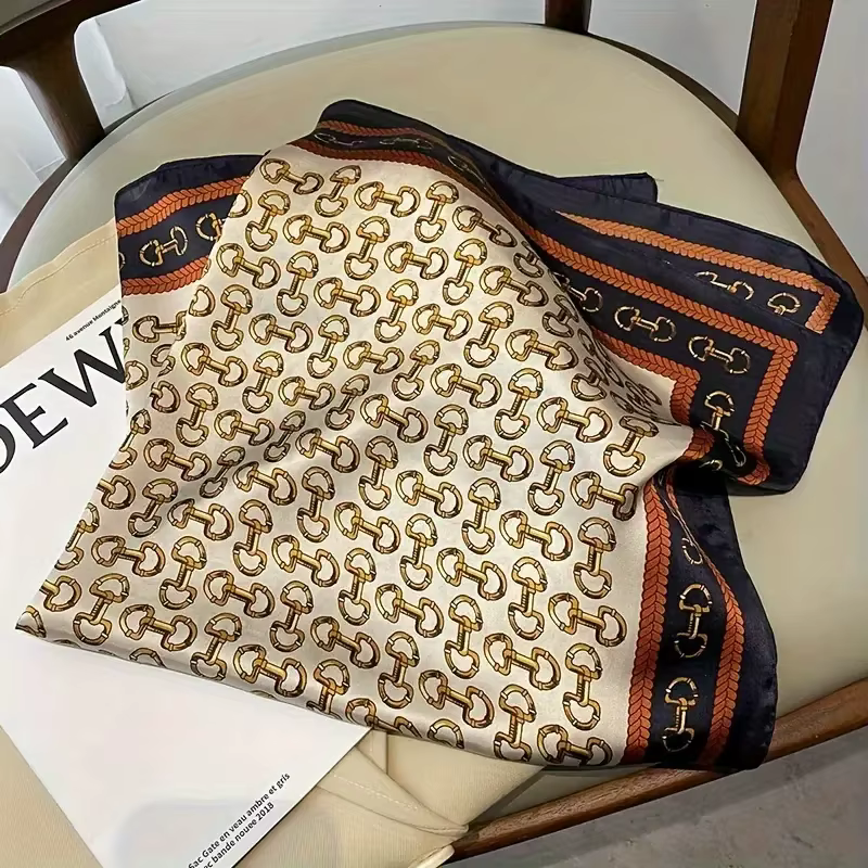 Un foulard carré classique avec un motif de boutons dorés
