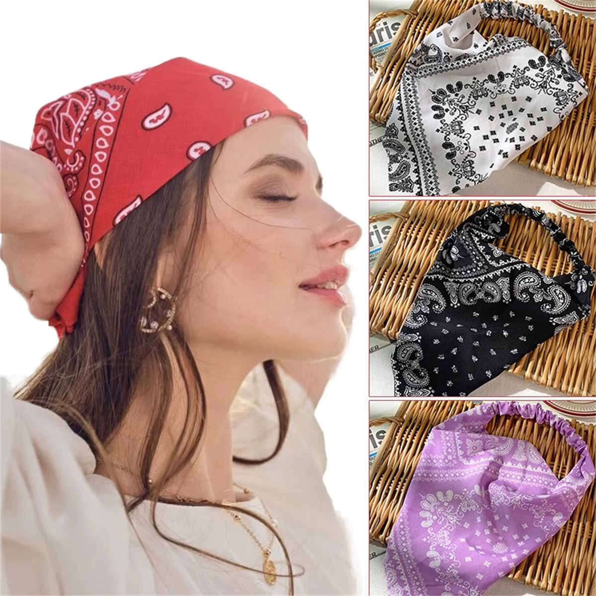 Une écharpe rétro net rouge nouveau bandeau tissu femmes triangle