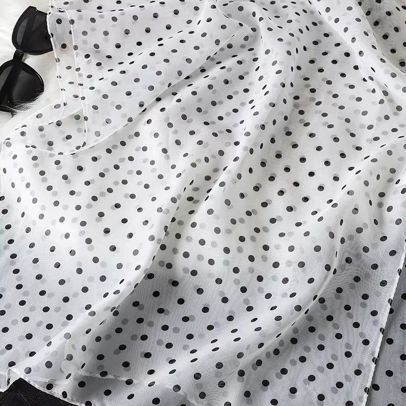 Écharpe en mousseline de soie imprimée à pois pour femmes