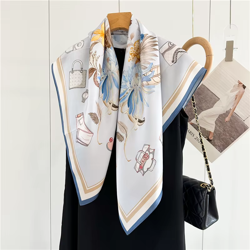 100% Foulard en soie véritable pour femmes 88x88 cm carré grande taille foulards