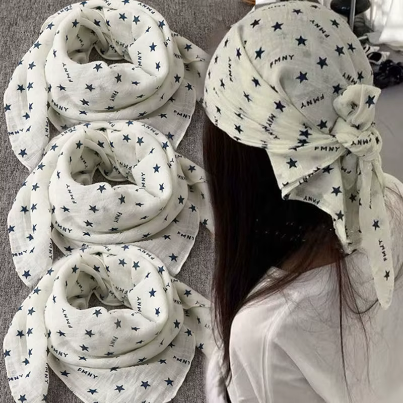 Foulard en lin imprimé étoiles pour femmes