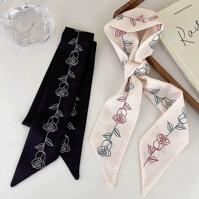 Écharpe en soie rose longue imprimée florale pour femme