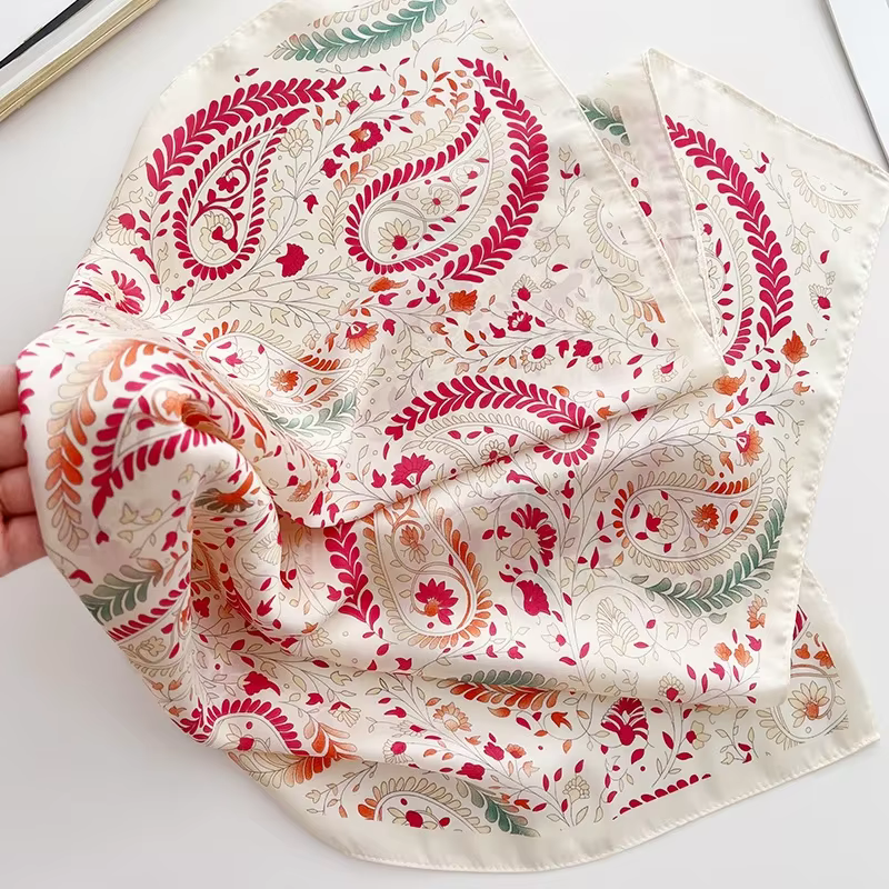 InjSquare-Foulard de Luxe en Satin Doux à Imprimé Floral pour Femme