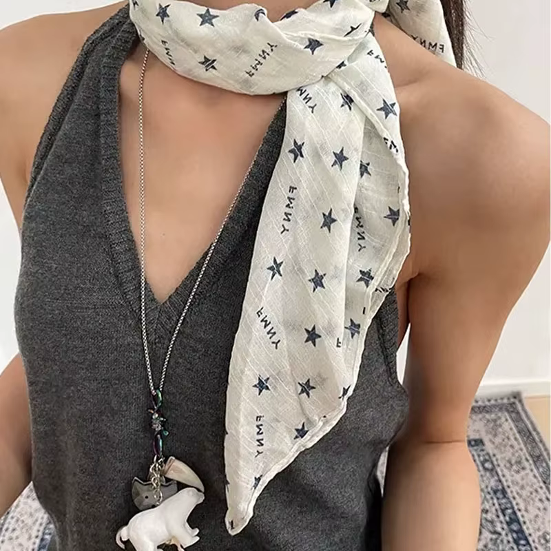 Foulard en lin imprimé étoiles pour femmes