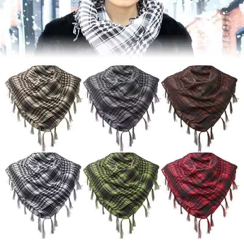 Écharpe en coton léger à carreaux pour hommes et femmes, écharpe Keffiyeh pour l'hiver, châle carré, couvre-cou tactique, 1/2 pièces