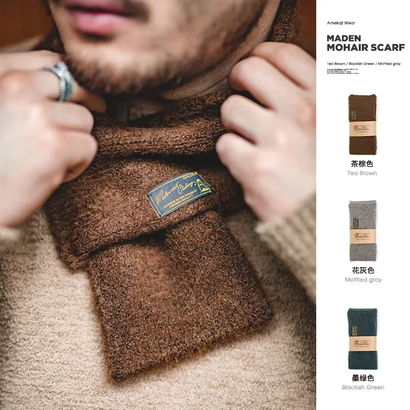 Maden Vintage Mohair écharpe hiver tricoté foulards hommes et femmes chaud coupe-vent couleur unie Simple mode petite