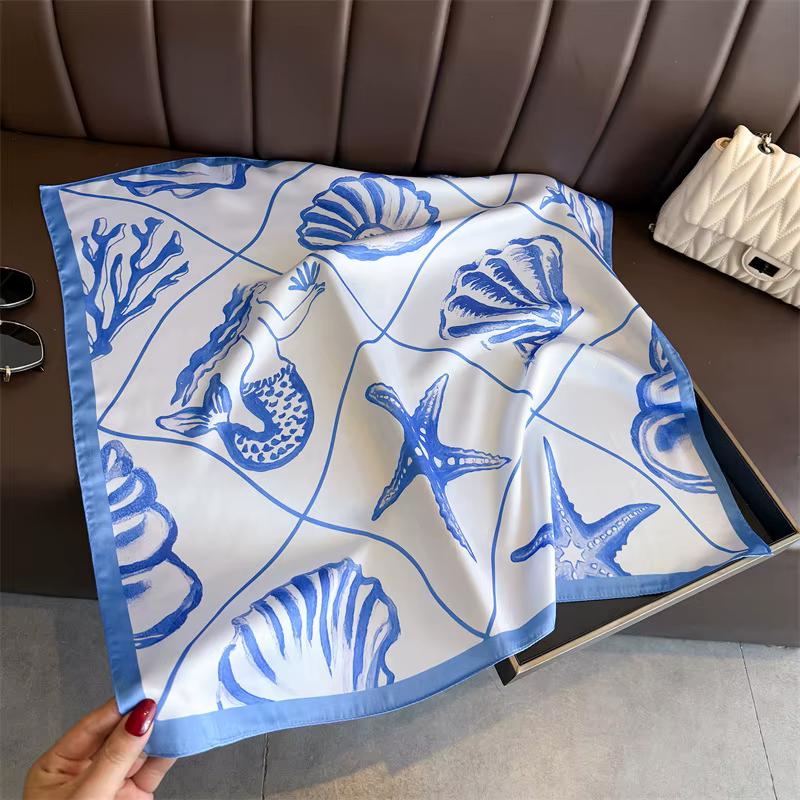 NOUVEAU Foulard en Soie Orange à Motif Sirène