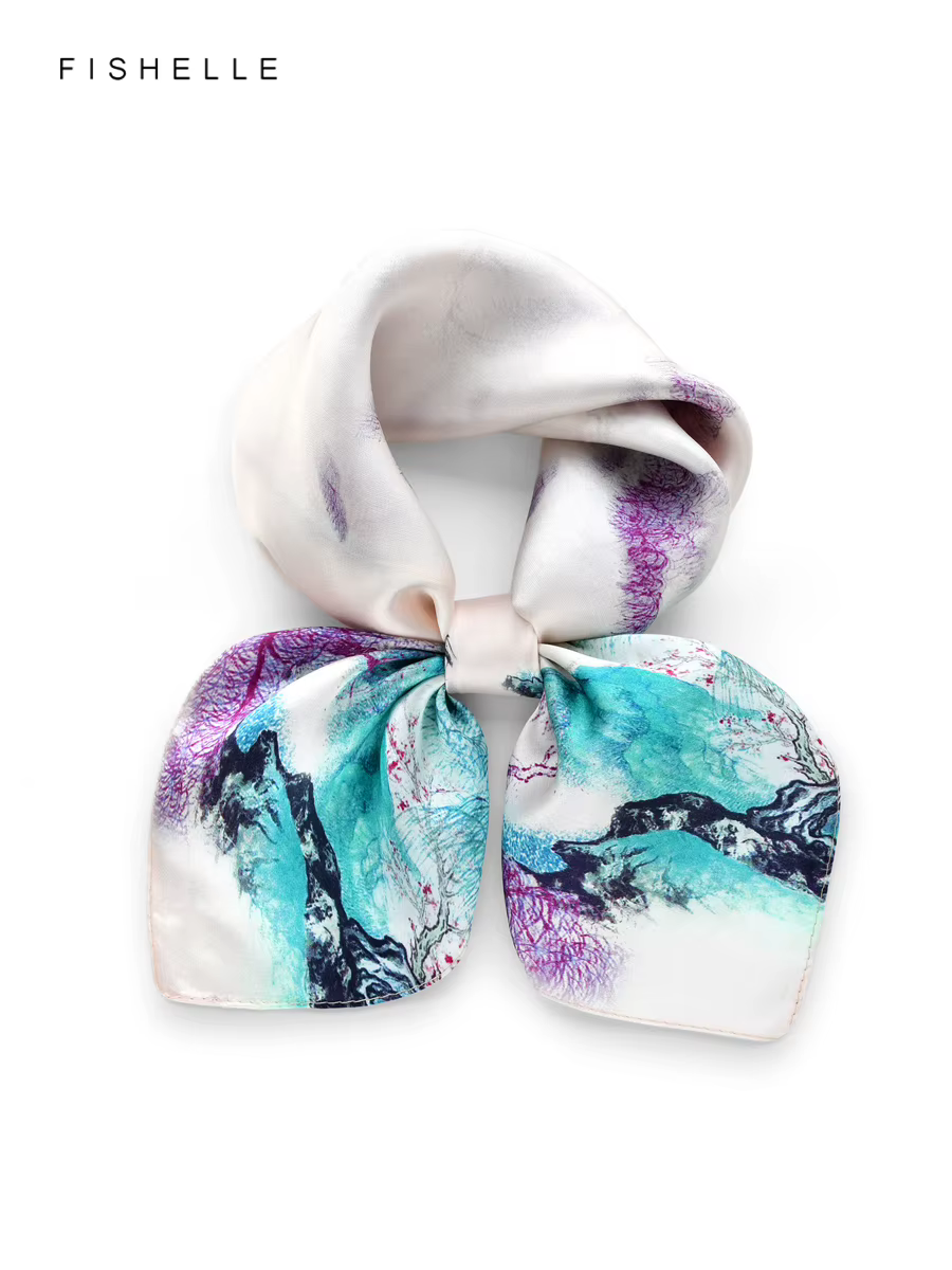 Peinture à l'encre colorée 100% foulards en soie véritable petite écharpe carrée hijab châle cadeau de luxe 50 cm