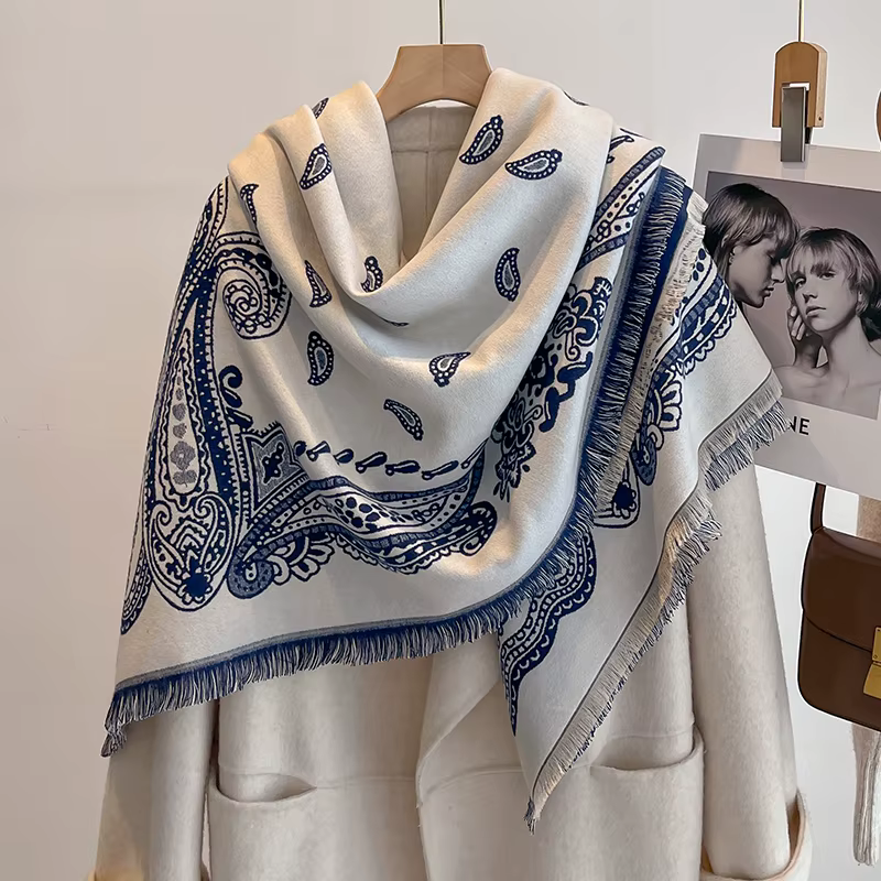 Nouvelle mode femme Faux cachemire hiver Pashmina Vintage imprimé glands épais chaud double face écharpe en plein air châles enveloppes Foulard
